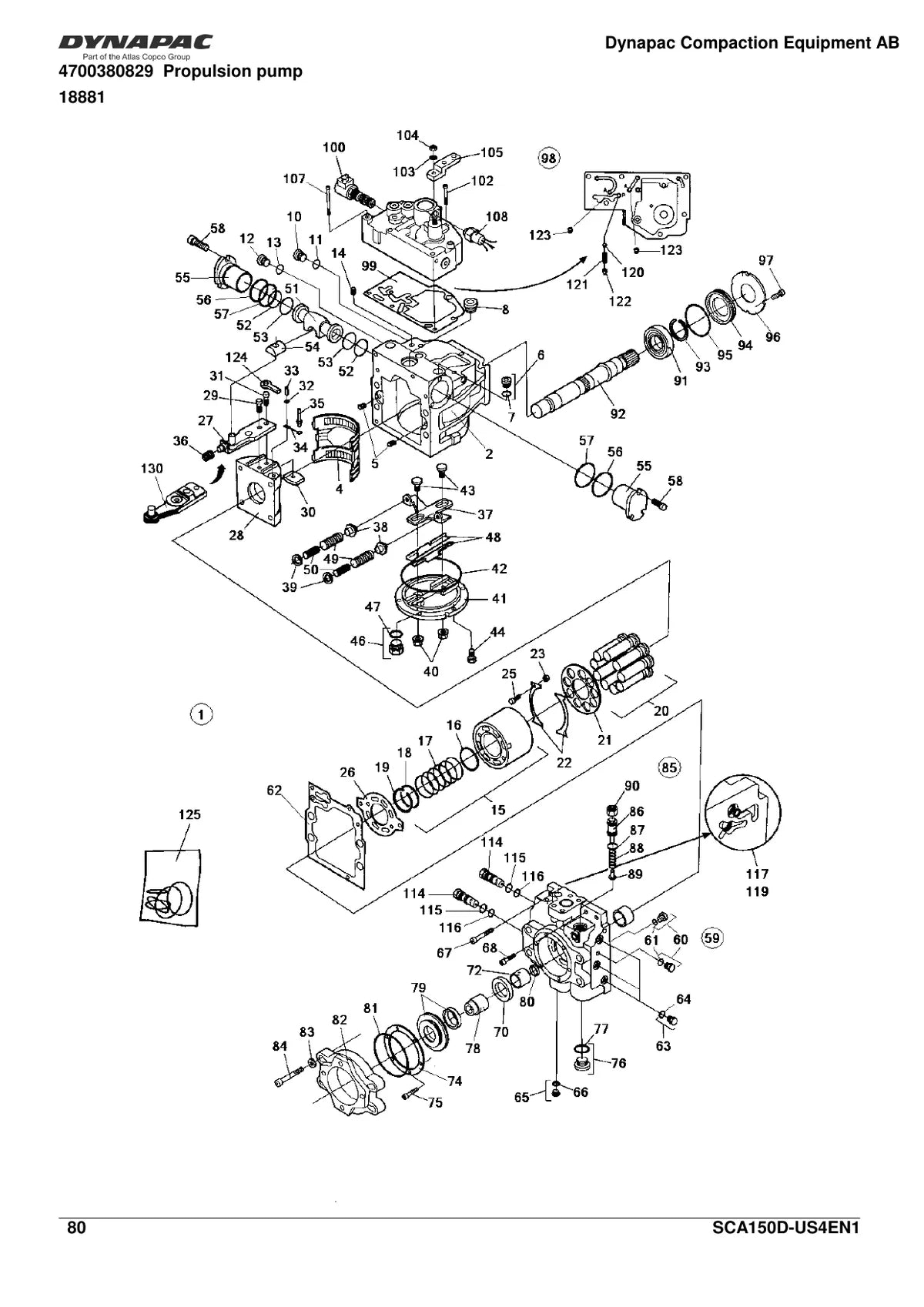 Dynapac Compactador SCA150D — rolo compactador, vista explodida 3