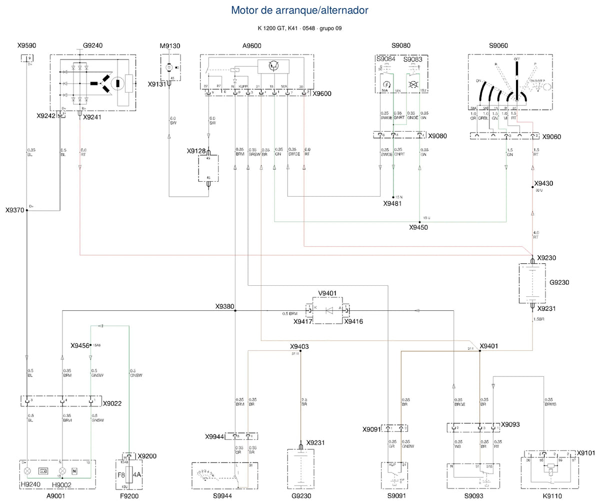 Página do Diagrama Elétrico BMW K 1200 GT — esquema de fiação em PDF