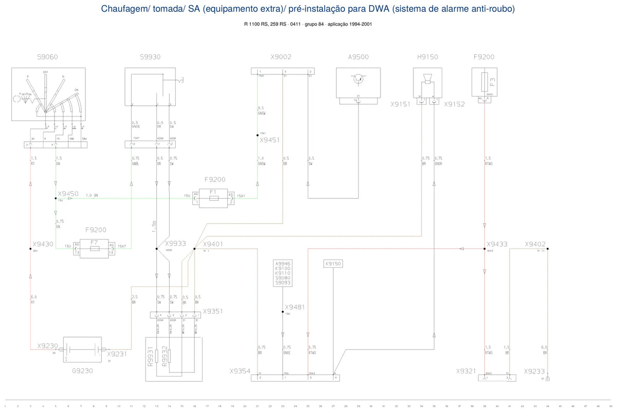 Página do Diagrama Elétrico BMW R 1100 RS — esquema de fiação em PDF