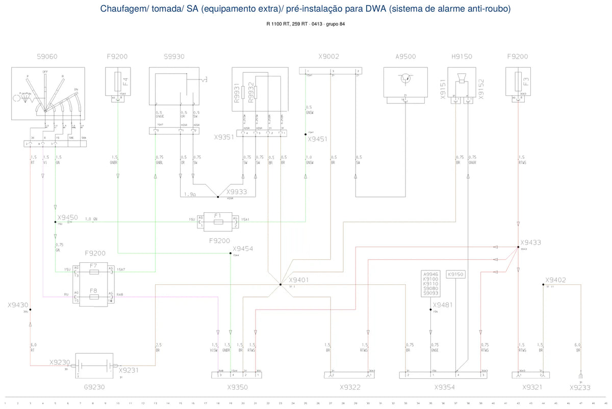 Página do Diagrama Elétrico BMW R 1100 RT — esquema de fiação em PDF