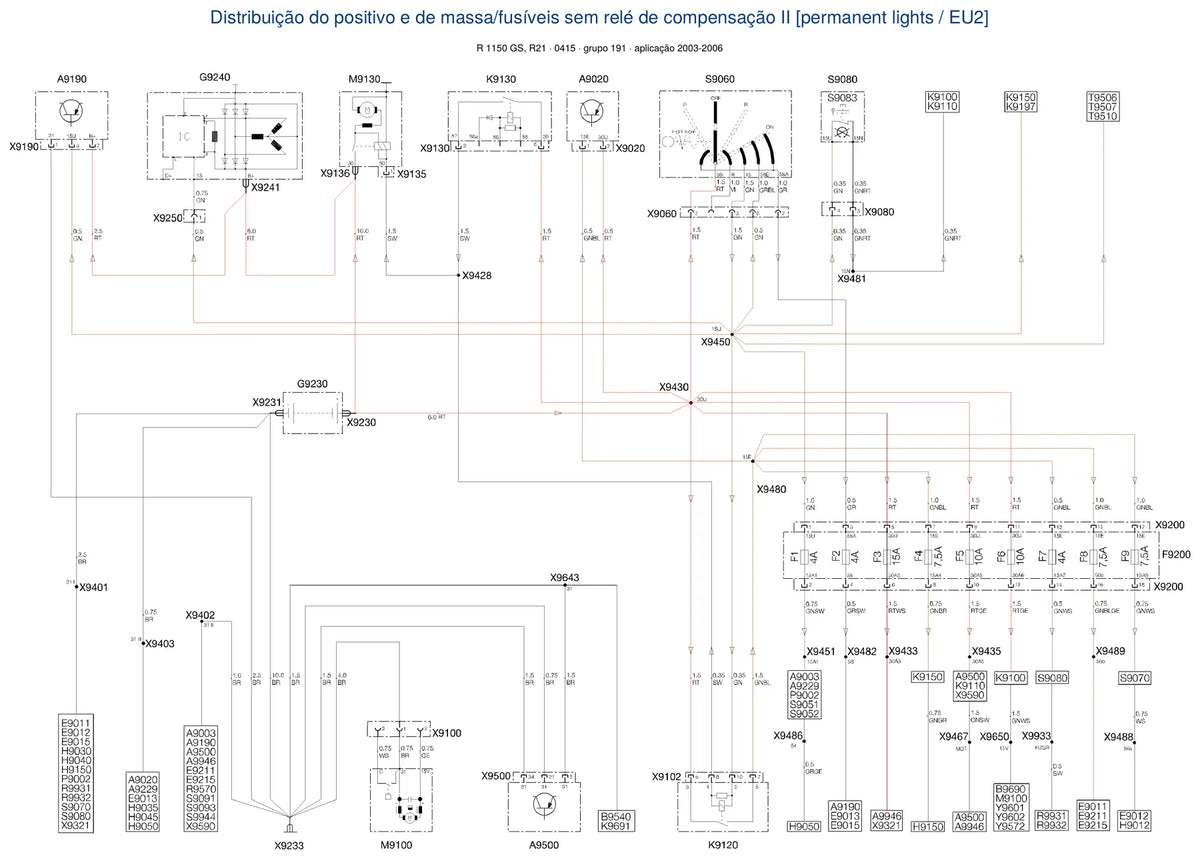 Página do Diagrama Elétrico BMW R 1150 GS — esquema de fiação em PDF