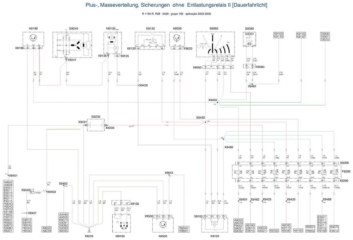 Página do Diagrama Elétrico BMW R 1150 R — esquema de fiação em PDF