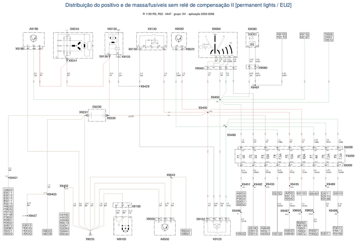 Página do Diagrama Elétrico BMW R 1150 RS — esquema de fiação em PDF