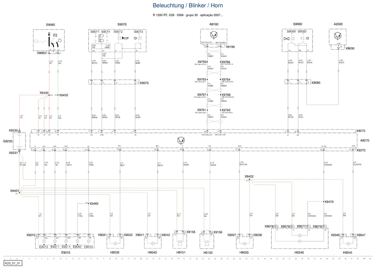Página do Diagrama Elétrico BMW R 1200 RT — esquema de fiação em PDF
