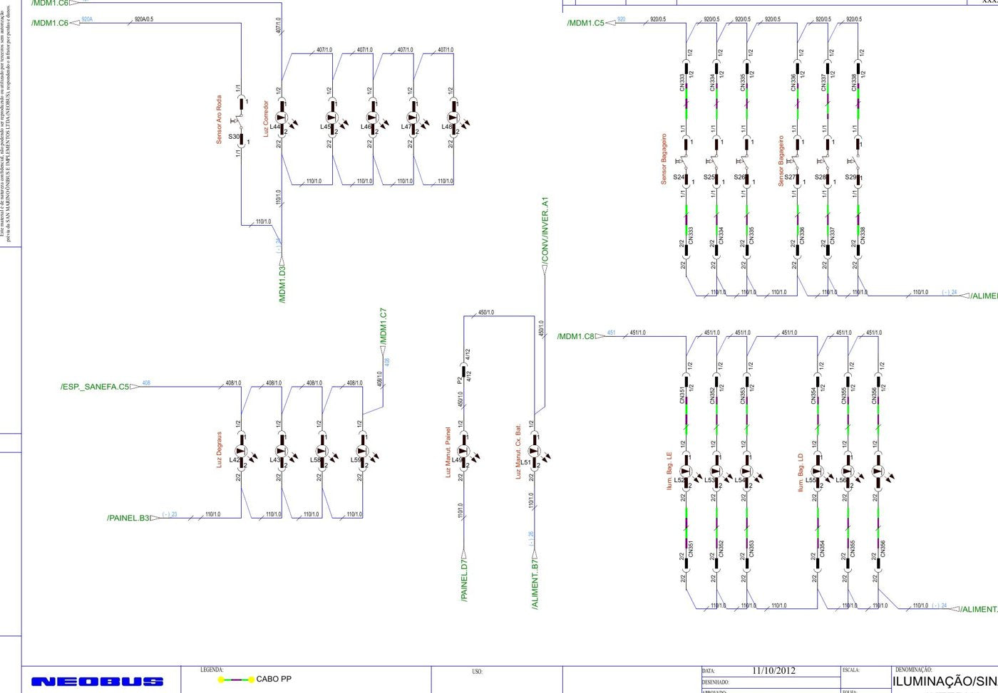 Diagrama Elétrico Mercedes-Benz New Road (encarroçado Neobus sobre chassi Mercedes-Benz) — Cada fio do Neobus - diagrama 2