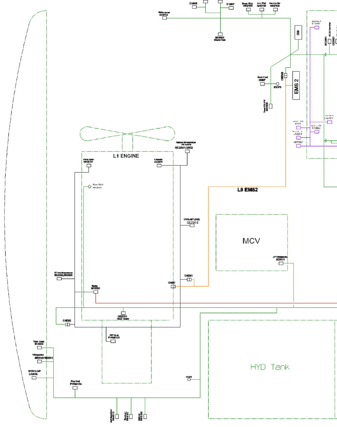 Prancha de diagrama elétrico e hidráulico — Volvo EC210B LC / EC210B (amostra 2 de 2)