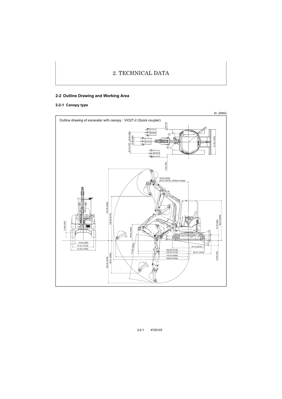 Yanmar Escavadeira Vio 27 2 — escavadeira, figura técnica 1