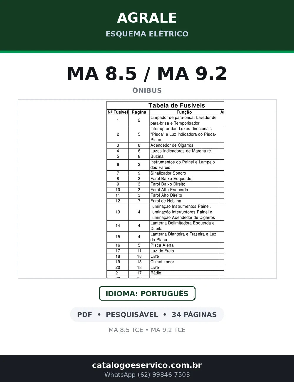 Capa do esquema elétrico Agrale MA 8.5/MA 9.2 em PDF — MA 8.5 TCE, MA 9.2 TCE