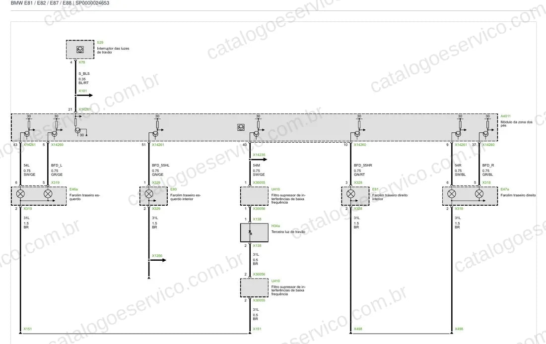 Exemplo de diagrama do Esquema Elétrico BMW Série 1 E81 / E82 / E87 / E88 e Série 3 E90 a E93 — página 3