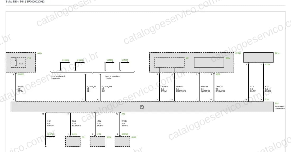 Exemplo de diagrama do Esquema Elétrico BMW Série 5 E60 / E61 e Série 6 E63 / E64 — página 2
