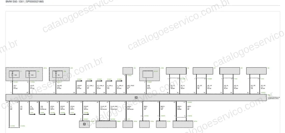 Exemplo de diagrama do Esquema Elétrico BMW Série 5 E60 / E61 e Série 6 E63 / E64 — página 3
