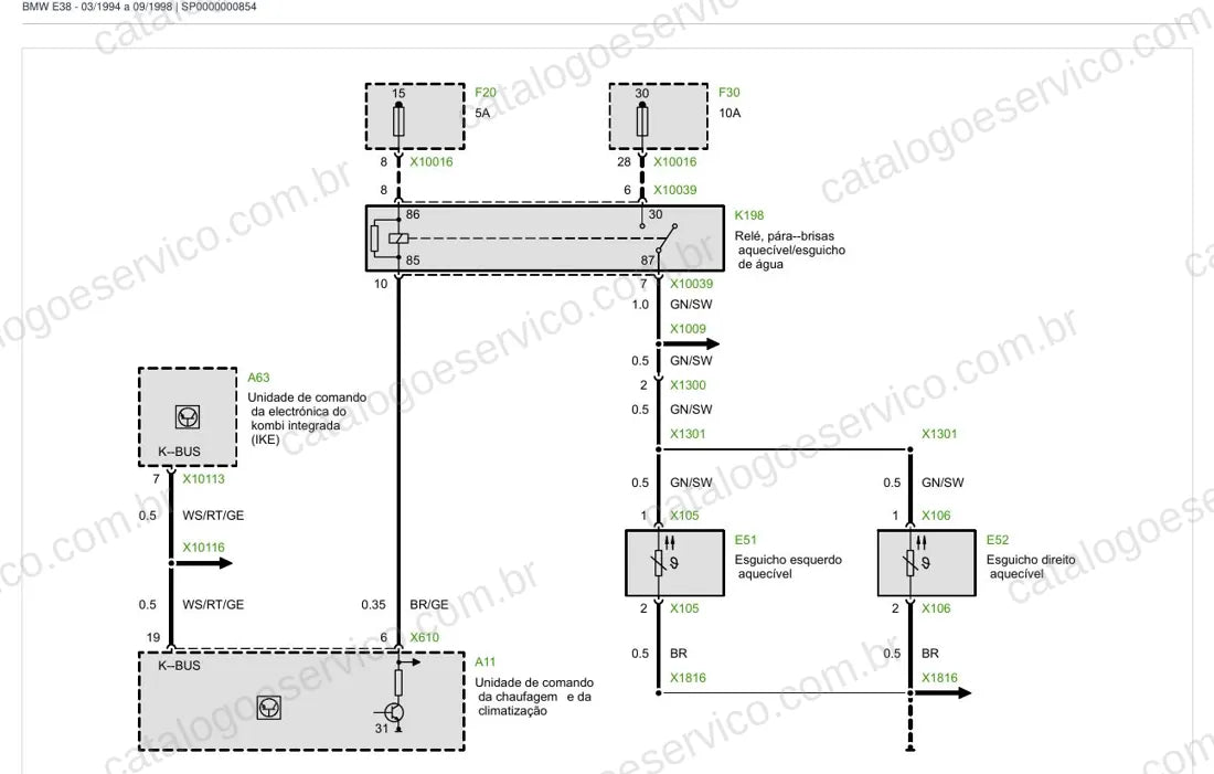 Exemplo de diagrama do Esquema Elétrico BMW Série 7 E38 — página 1
