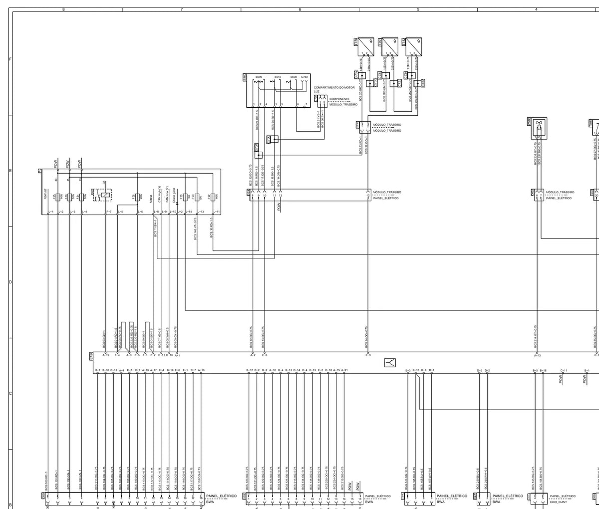 Diagrama do sistema de chassi do ônibus (BCS) — Esquema Elétrico Scania K380
