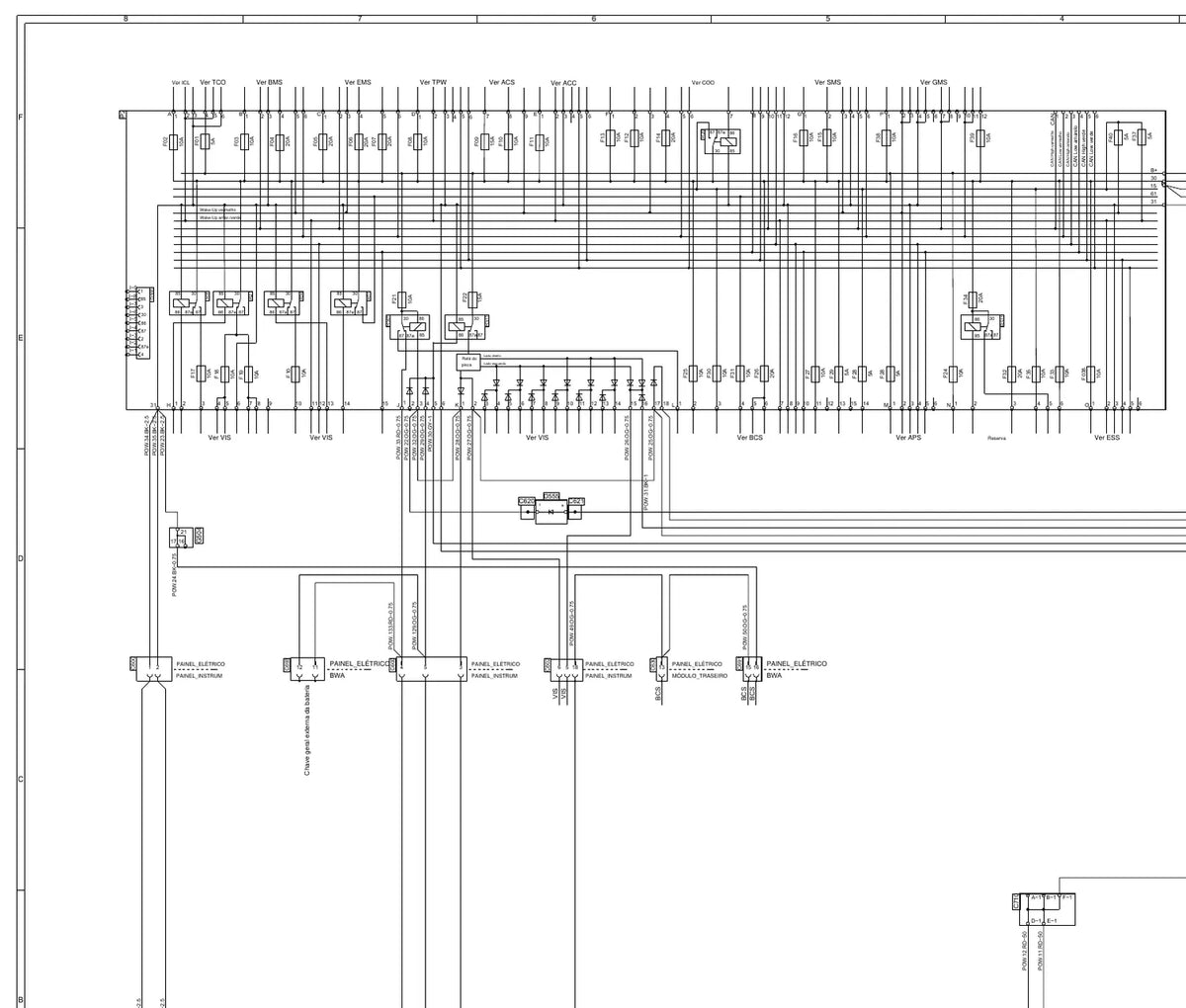 Diagrama de alimentação de força (POW) — Esquema Elétrico Scania K380