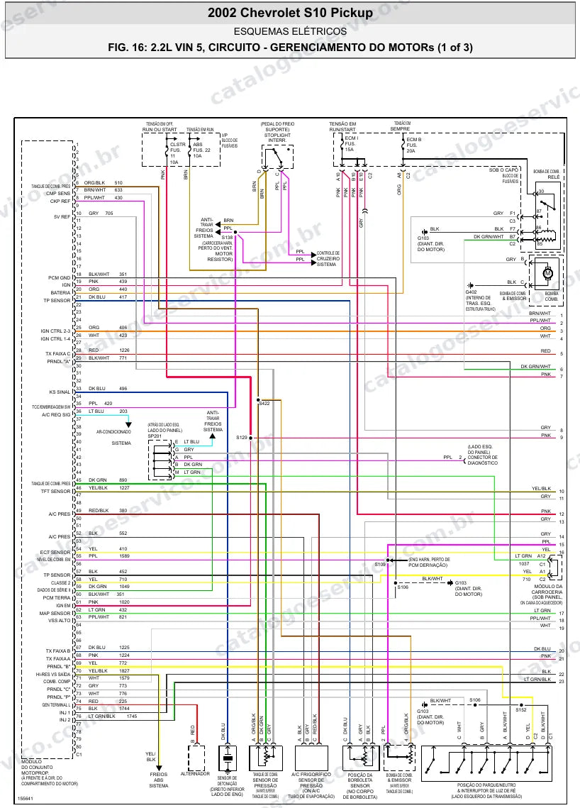 Diagrama elétrico Chevrolet S10 Pickup 2002 — injeção eletrônica