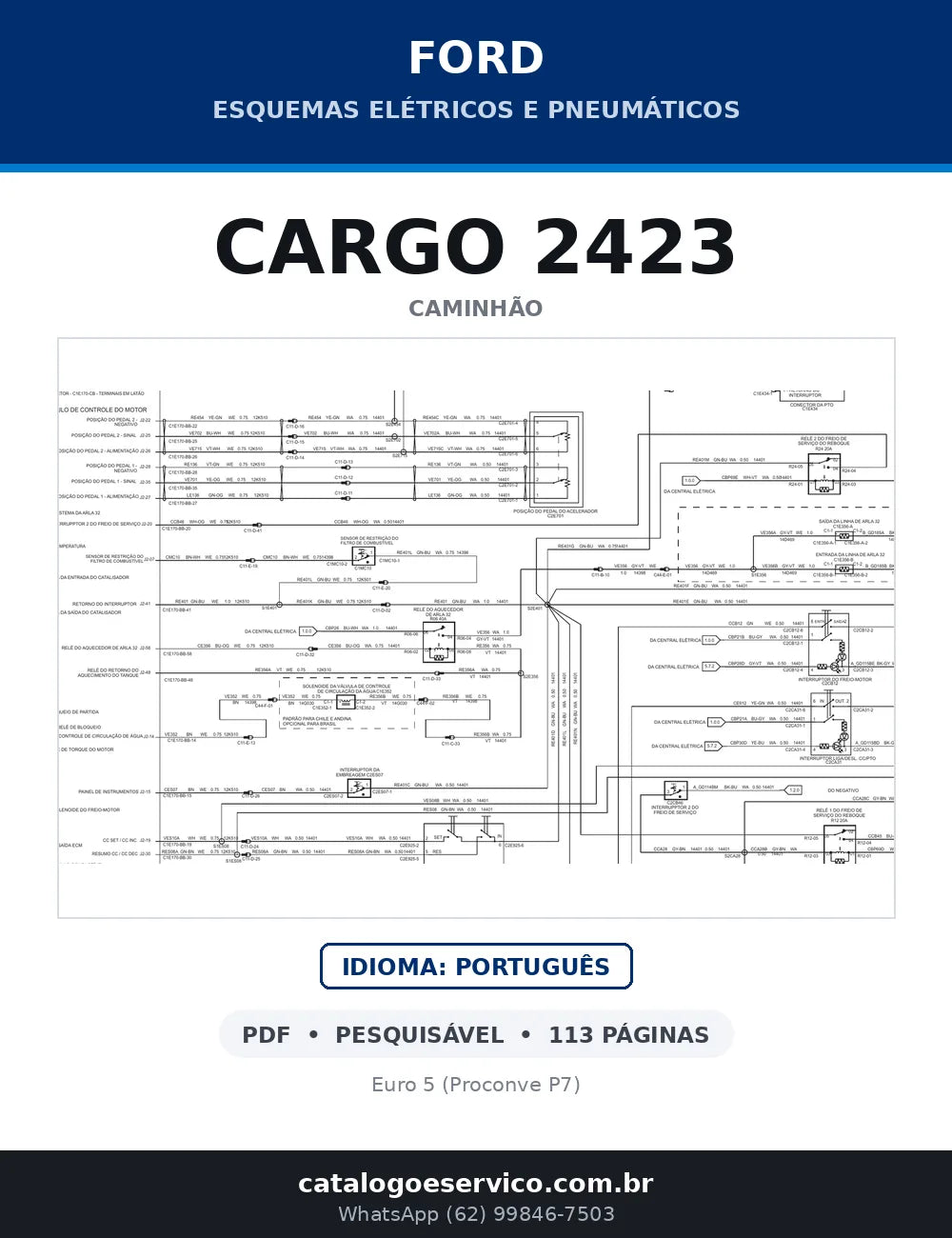 Capa do esquema elétrico do Ford Cargo 2423 em PDF com 113 páginas