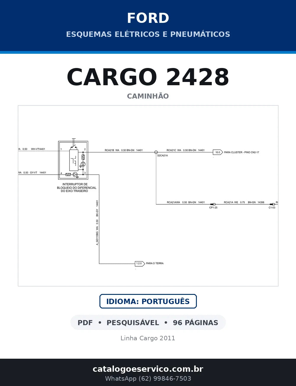 Capa do esquema elétrico do Ford Cargo 2428 em PDF com 96 páginas