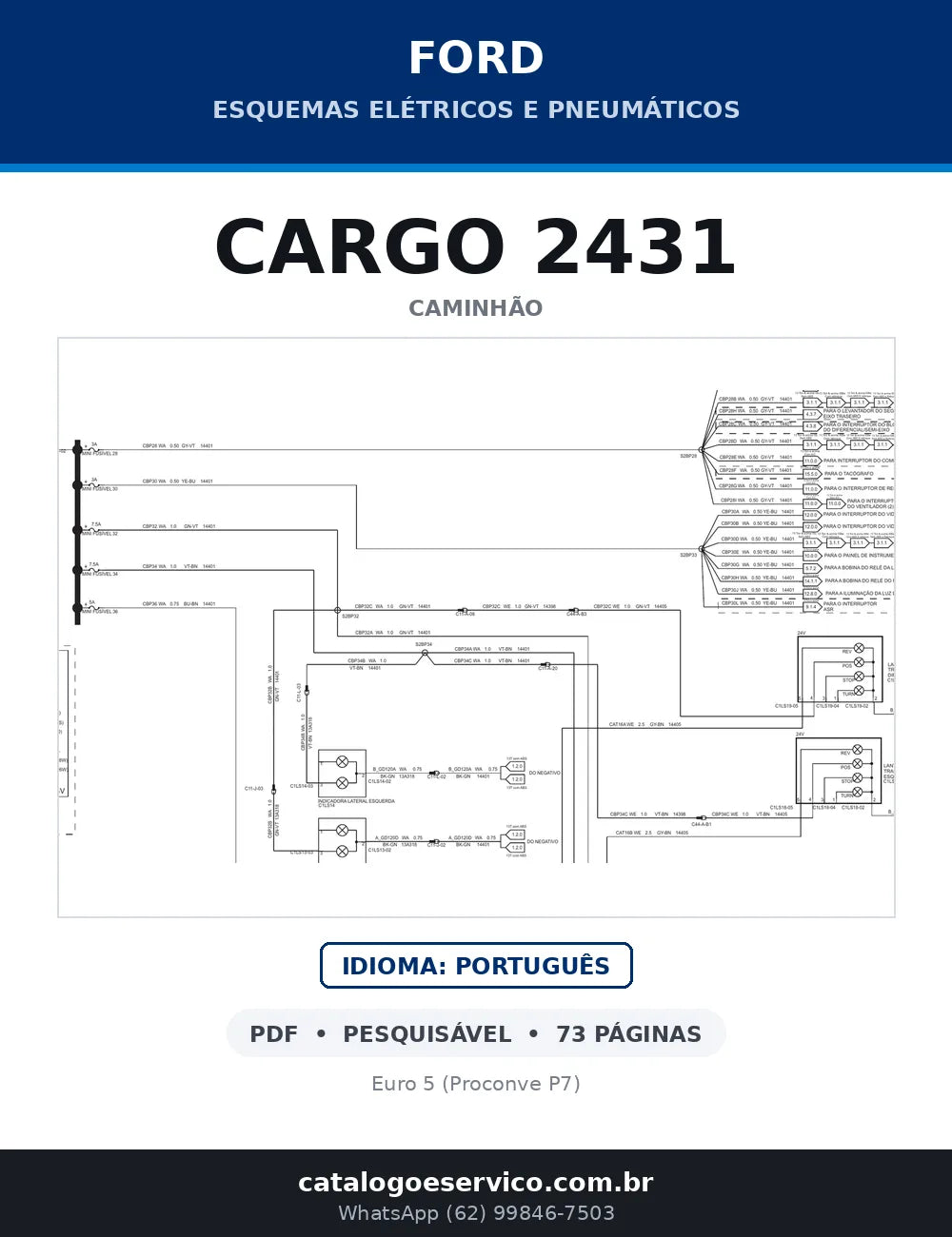 Capa do esquema elétrico do Ford Cargo 2431 em PDF com 73 páginas