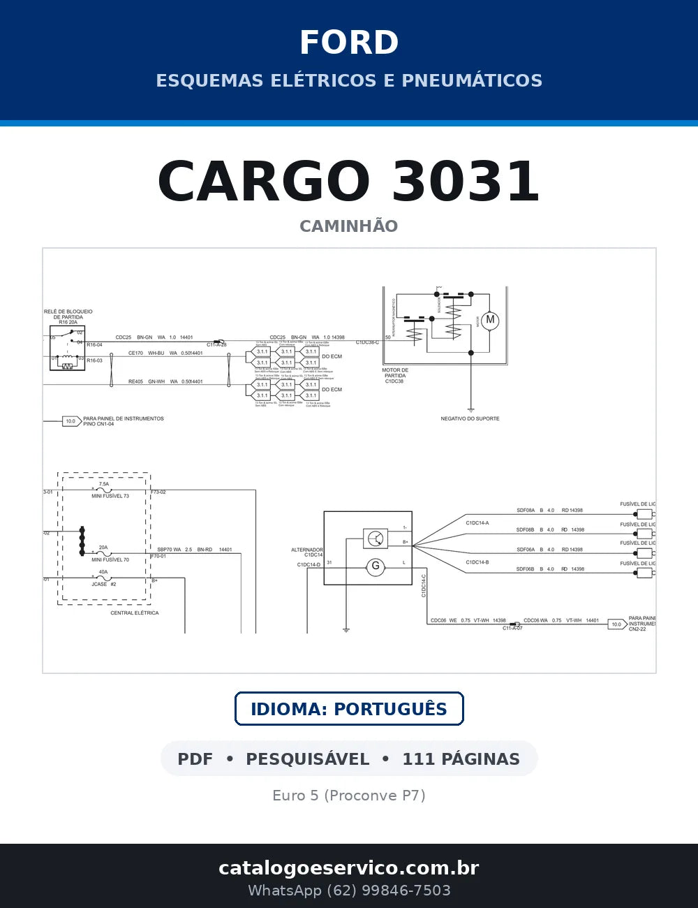 Capa do esquema elétrico do Ford Cargo 3031 em PDF com 111 páginas