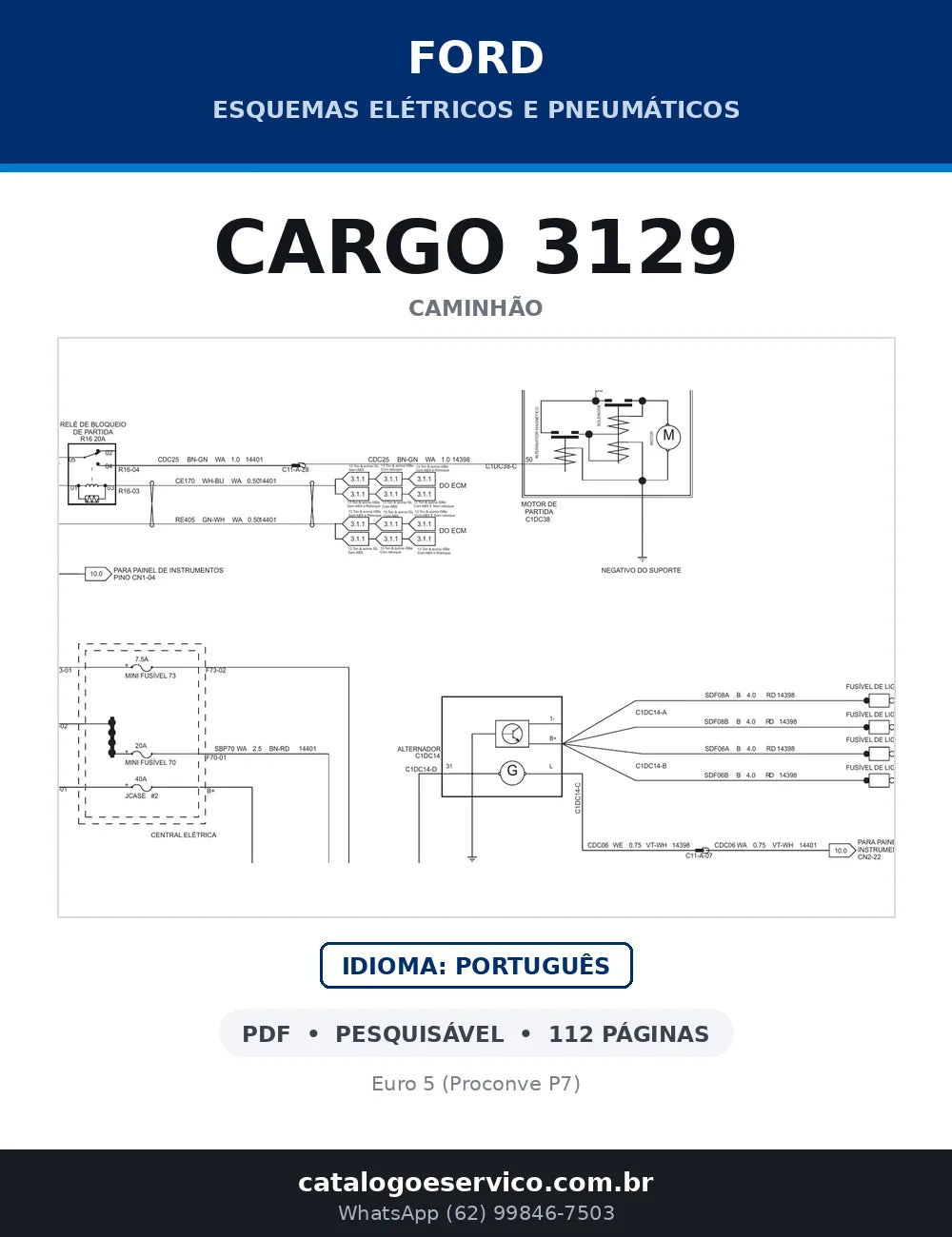 Capa do esquema elétrico do Ford Cargo 3129 em PDF com 112 páginas