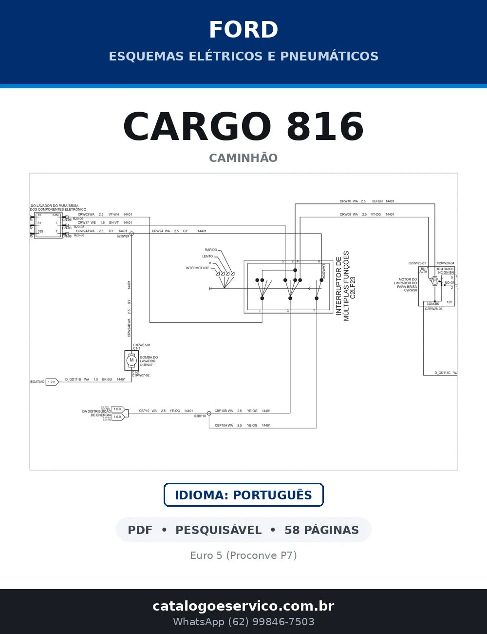 Capa do esquema elétrico do Ford Cargo 816 em PDF com 58 páginas