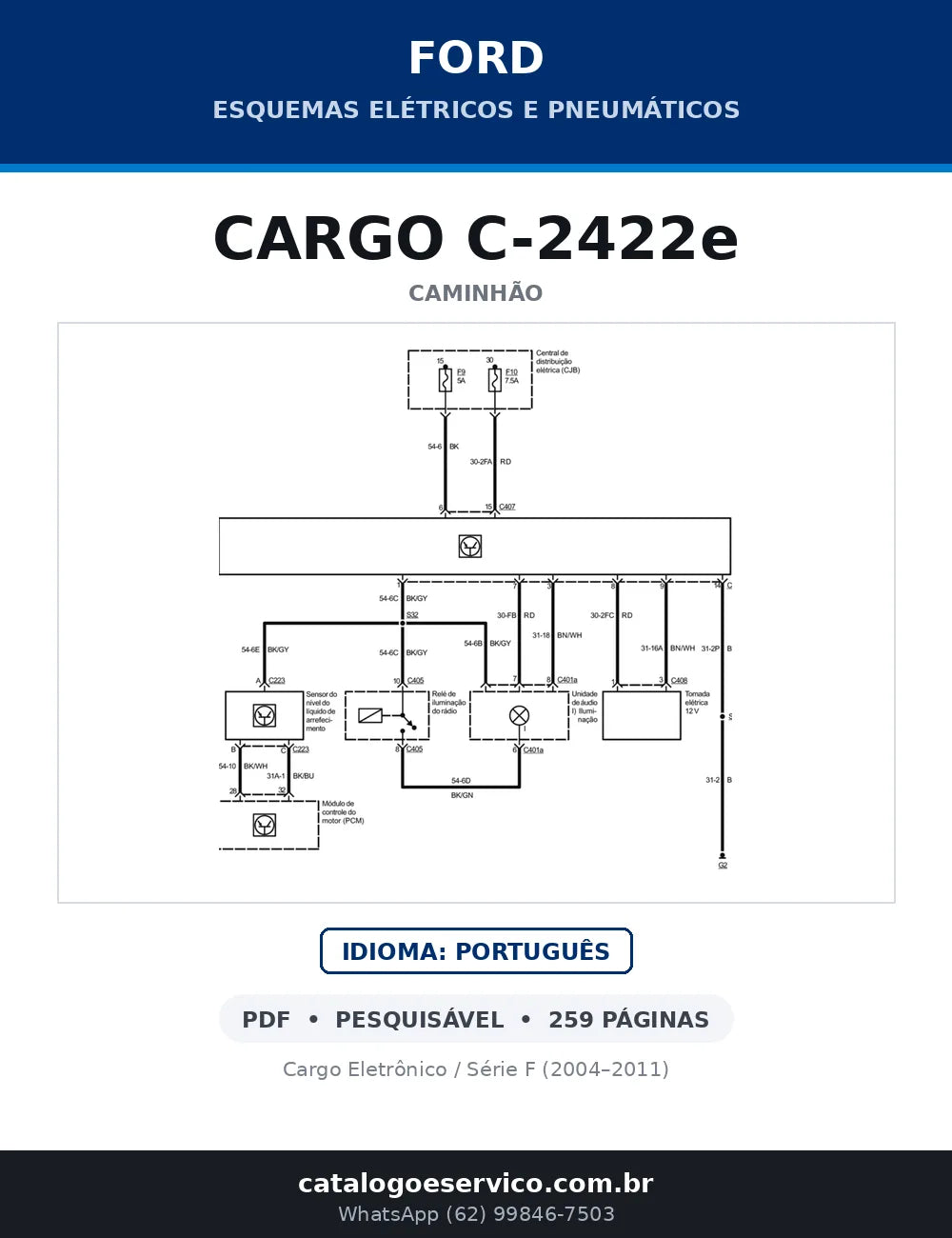 Capa do esquema elétrico do Ford Cargo C-2422e em PDF com 259 páginas