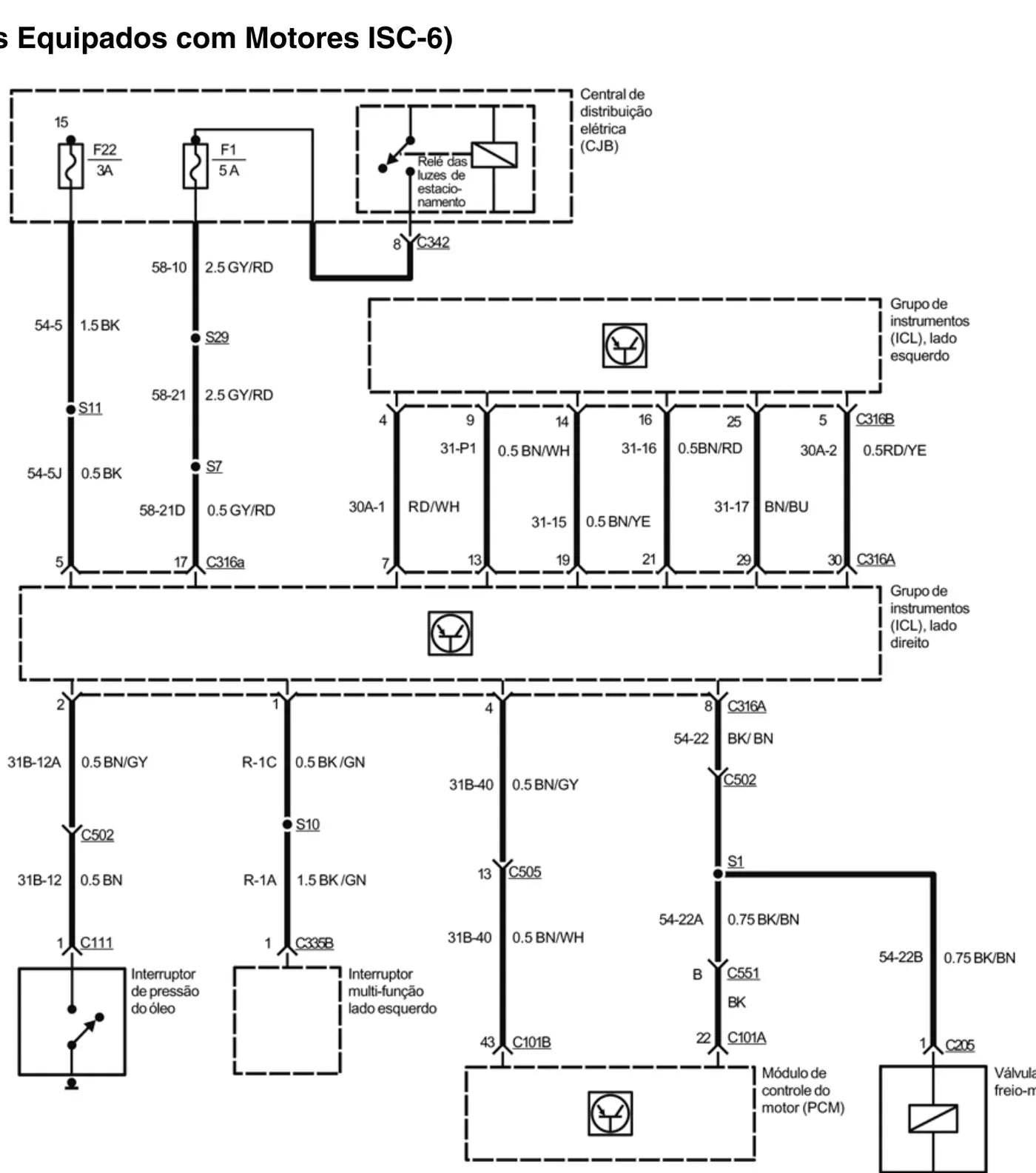 Folha de diagrama elétrico do Ford Cargo C-4532e