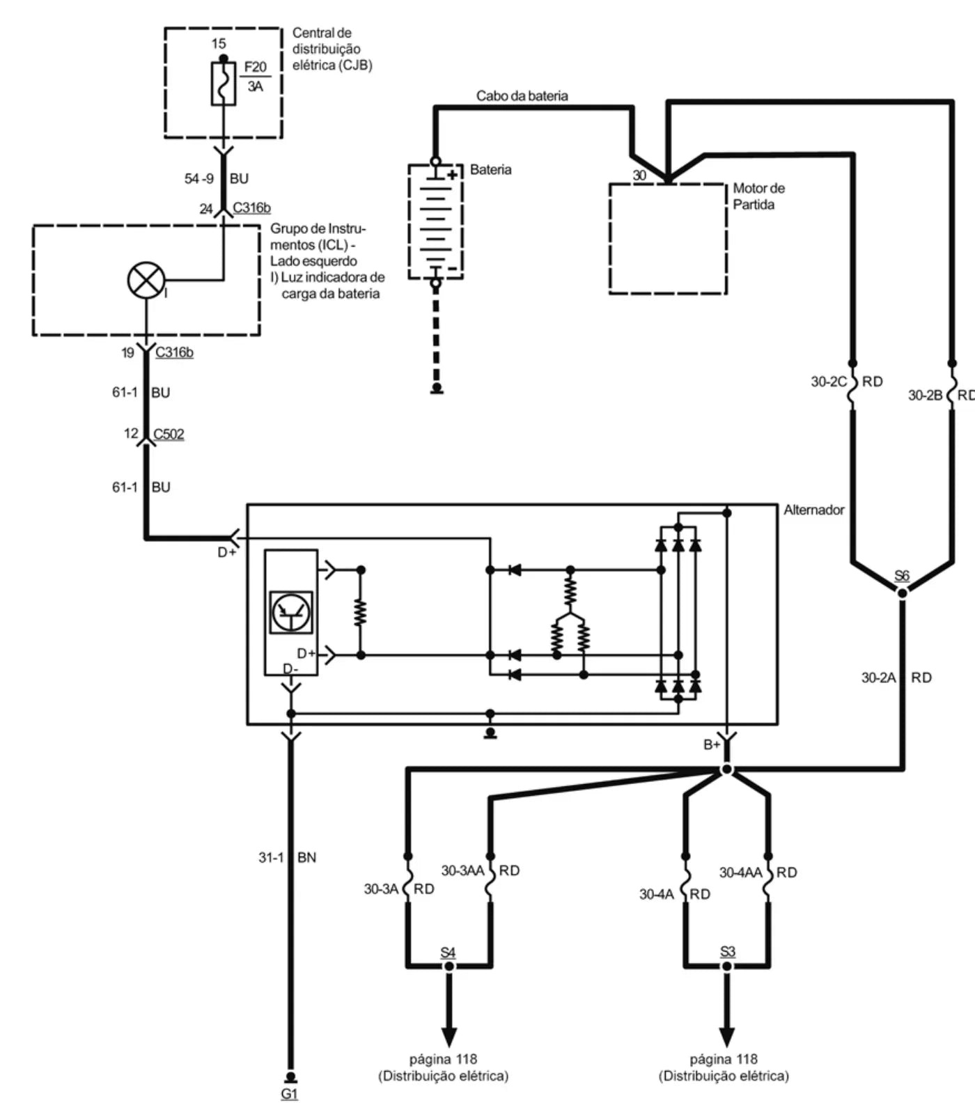 Folha de diagrama elétrico do Ford Cargo C-6332e