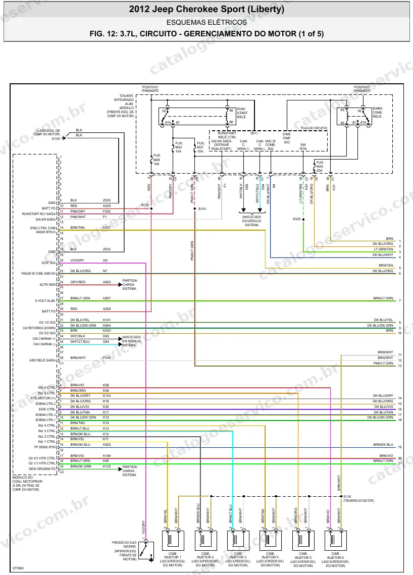 Diagrama elétrico Jeep Cherokee Sport 2012 — injeção eletrônica