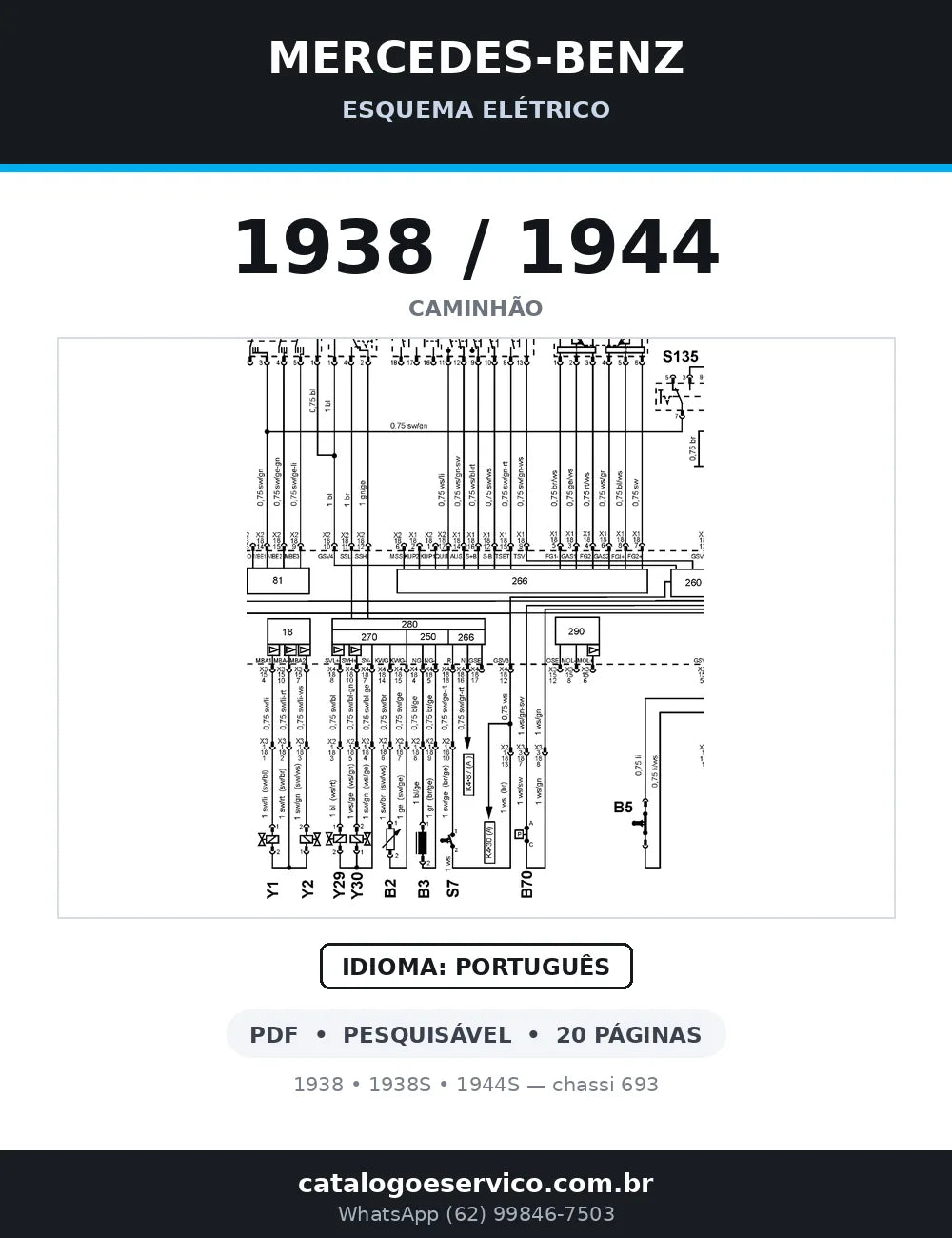 Capa do esquema elétrico Mercedes-Benz 1938/1944 em PDF — 1938, 1938S, 1944S — chassi 693