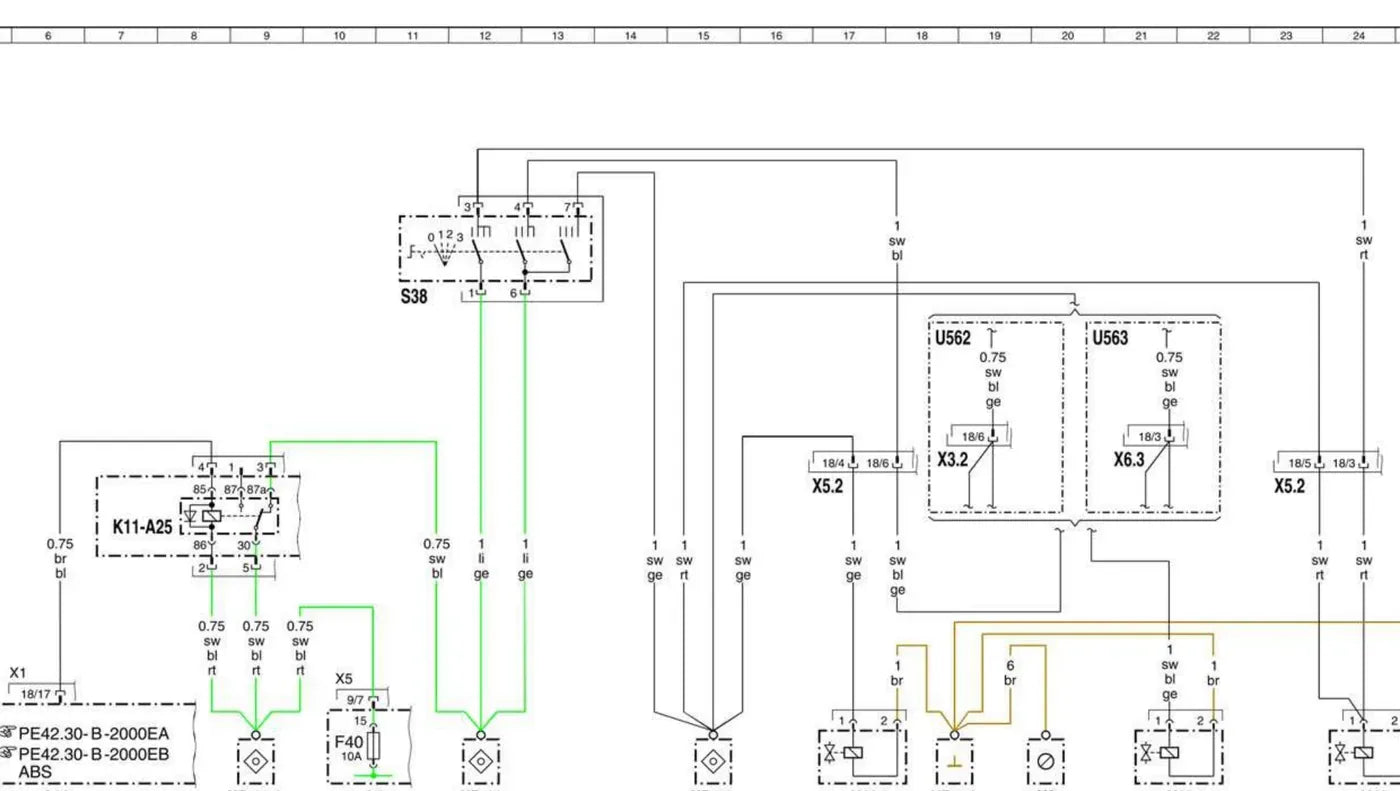 Folha de diagrama elétrico do Mercedes-Benz Atego 1419
