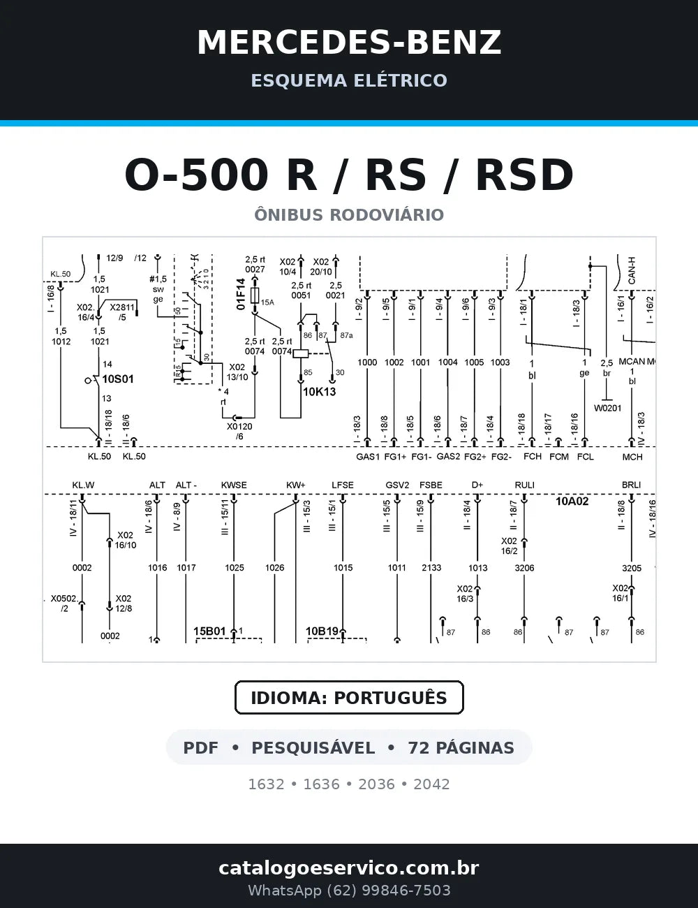 Capa do esquema elétrico Mercedes-Benz O-500 R/RS/RSD em PDF — 1632, 1636, 2036, 2042