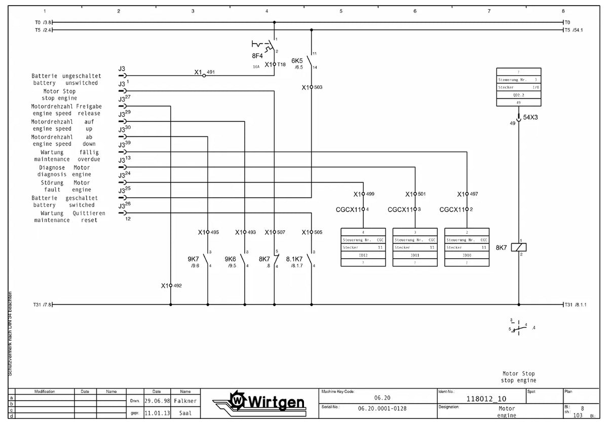 Esquema Elétrico Wirtgen W 2000 (série 06.20, nº 0001 a 0128) — amostra 1 de página interna do documento