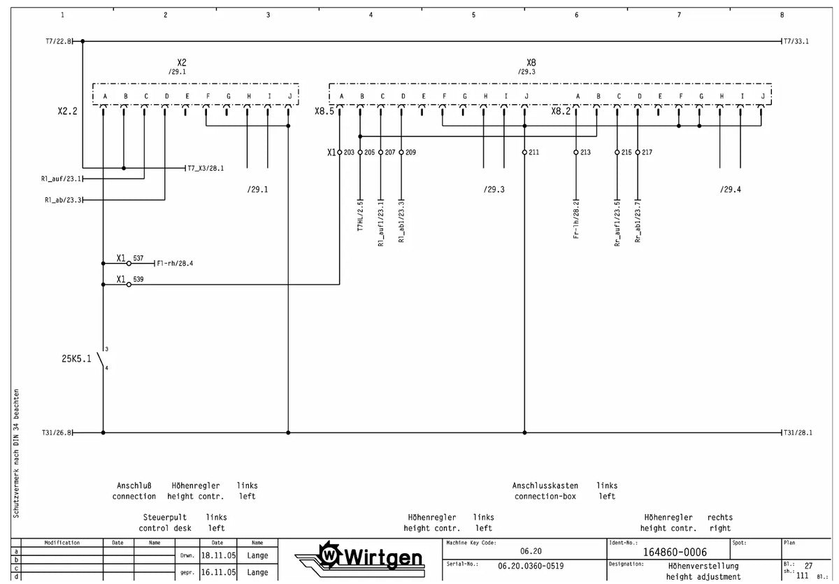 Esquema Elétrico Wirtgen W 2000 (série 06.20, nº 0360 a 0519) — amostra 2 de página interna do documento