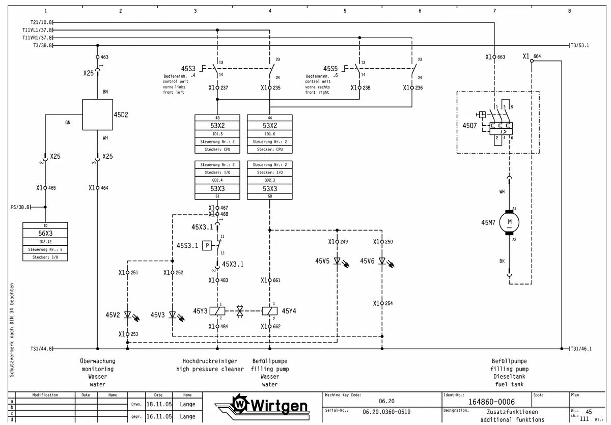 Esquema Elétrico Wirtgen W 2000 (série 06.20, nº 0360 a 0519) — amostra 3 de página interna do documento