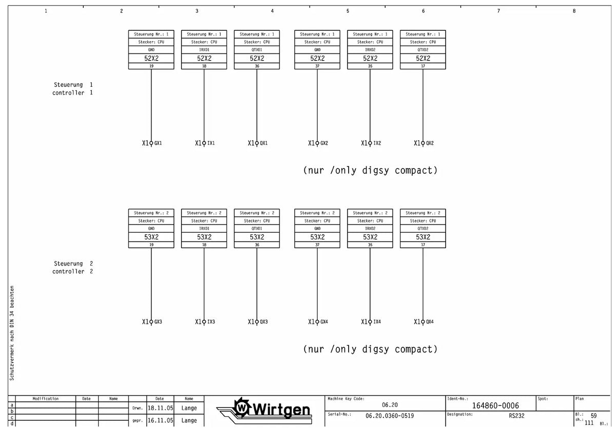Esquema Elétrico Wirtgen W 2000 (série 06.20, nº 0360 a 0519) — amostra 4 de página interna do documento