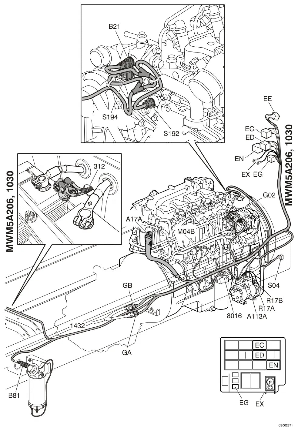 Prancha de diagrama elétrico e hidráulico — Volvo VM / CHID 109281– / 20150391 (amostra 1 de 2)