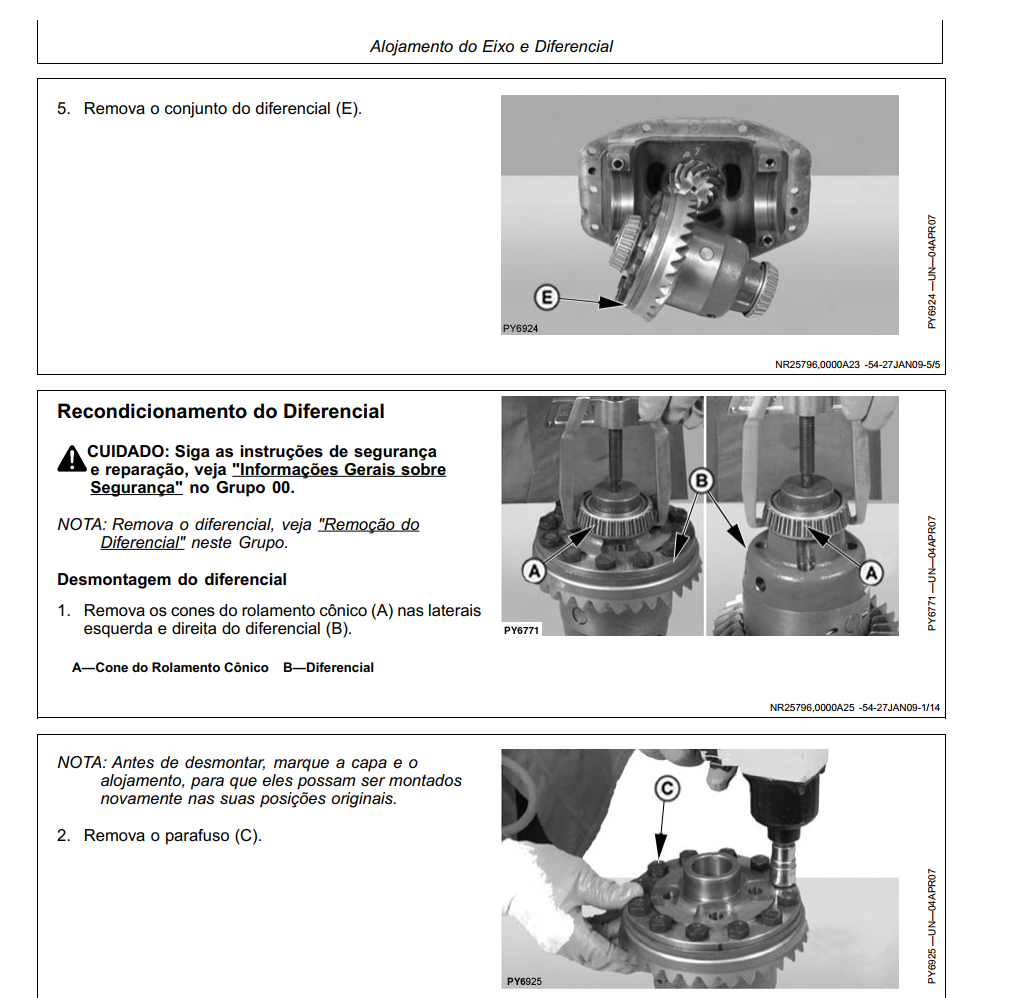 Manual de Serviço Eixos Dianteiros John Deere — Séries AS, APL, Dana 750/755 e Carraro