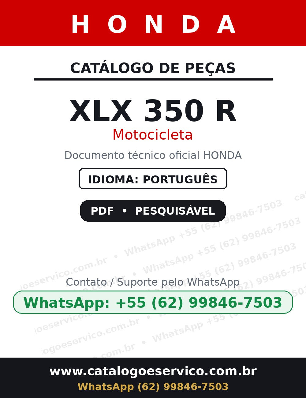 Honda Xlx 350r Catálogo De Peças — capa