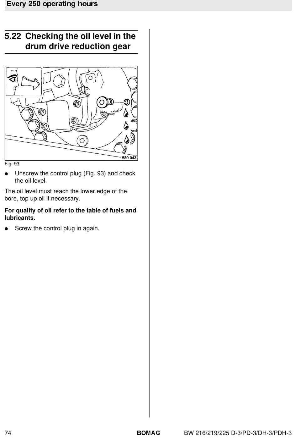 Esquema e figura de componente — BOMAG BW 216, 219 e 225 D-3/PD-3