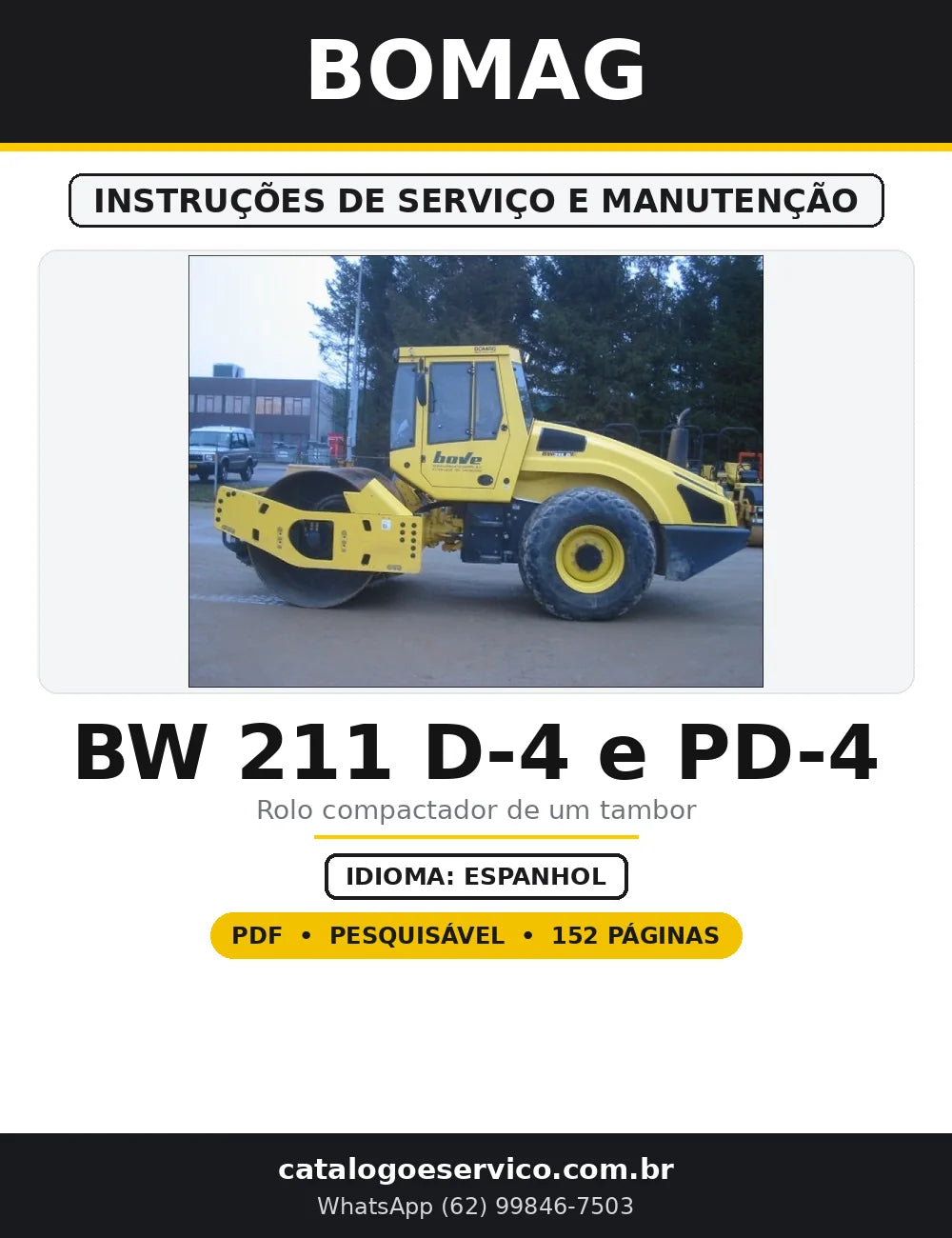 Capa do Instruções de Serviço e Manutenção BOMAG BW 211 D-4 e PD-4 em PDF com 152 páginas