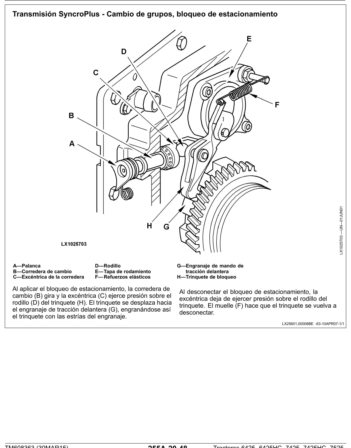 Manual Técnico John Deere 6425 · 7425 · 7525 — procedimento de serviço (página interna do PDF)
