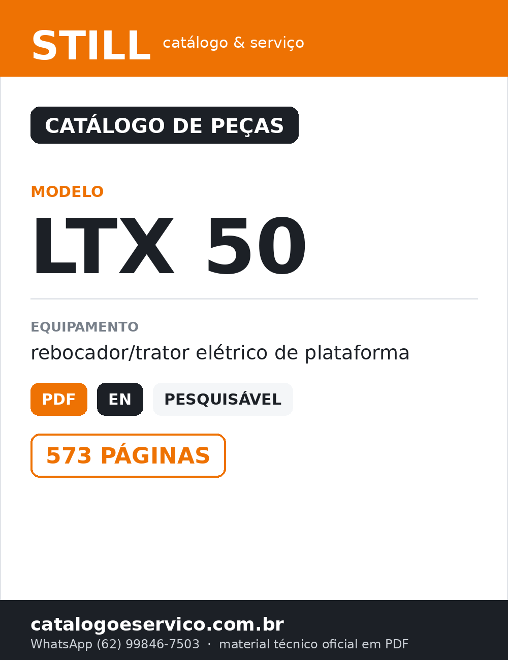 Catálogo de Peças STILL LTX 50 — Rebocador/trator elétrico de plataforma — capa