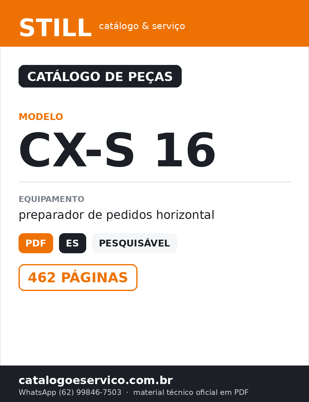 Catálogo de Peças STILL CX-S 16 — Preparador de pedidos horizontal — capa