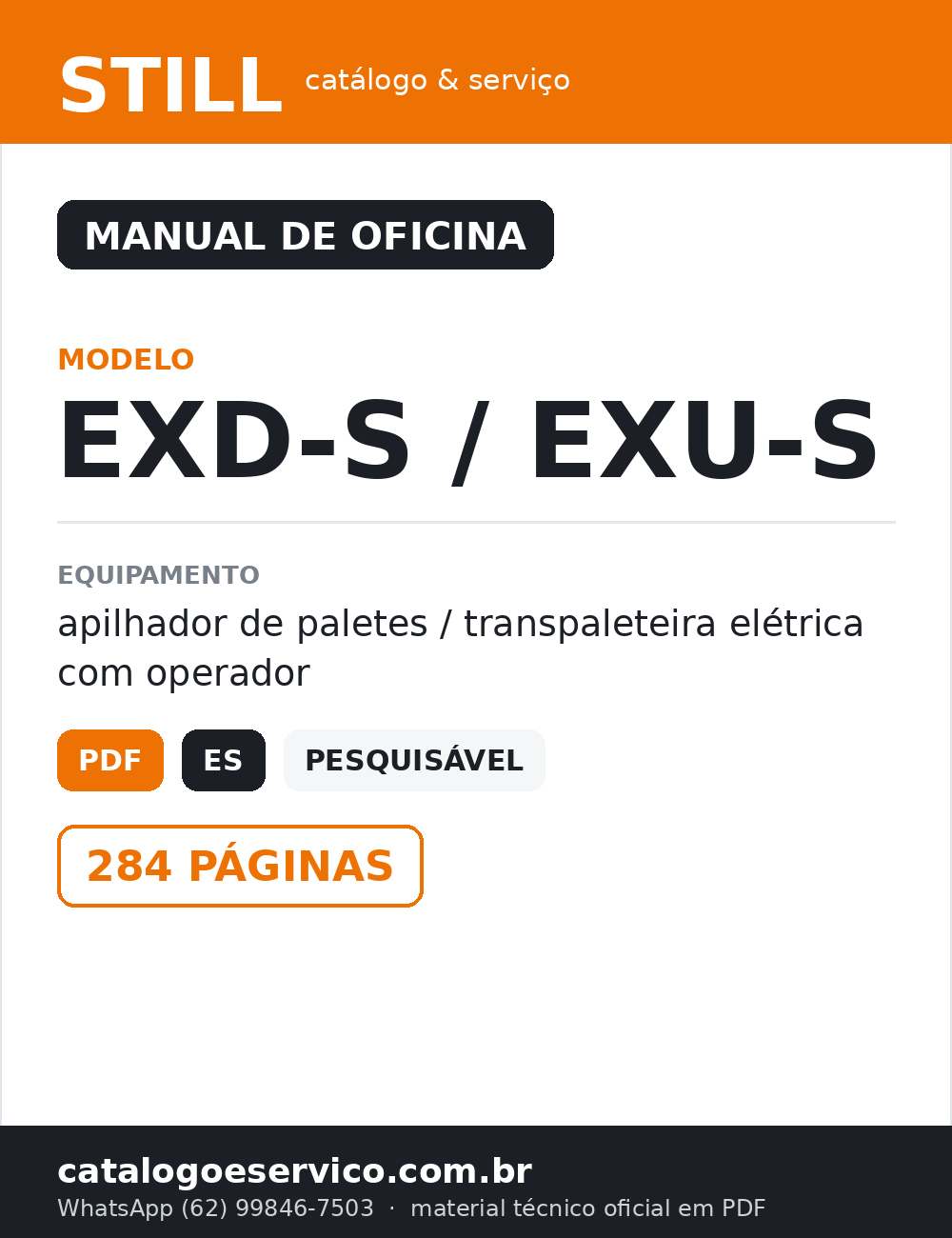Manual de Oficina STILL EXD-S / EXU-S — Apilhador de paletes / transpaleteira elétrica com operador embarcado — capa