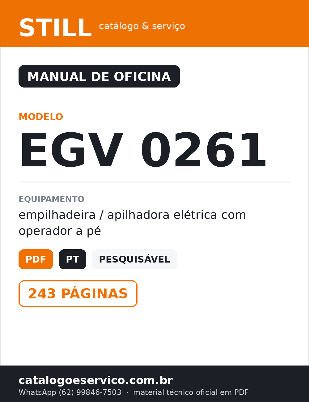 Manual de Oficina STILL EGV 0261 — Empilhadeira / apilhadora elétrica com operador a pé — capa