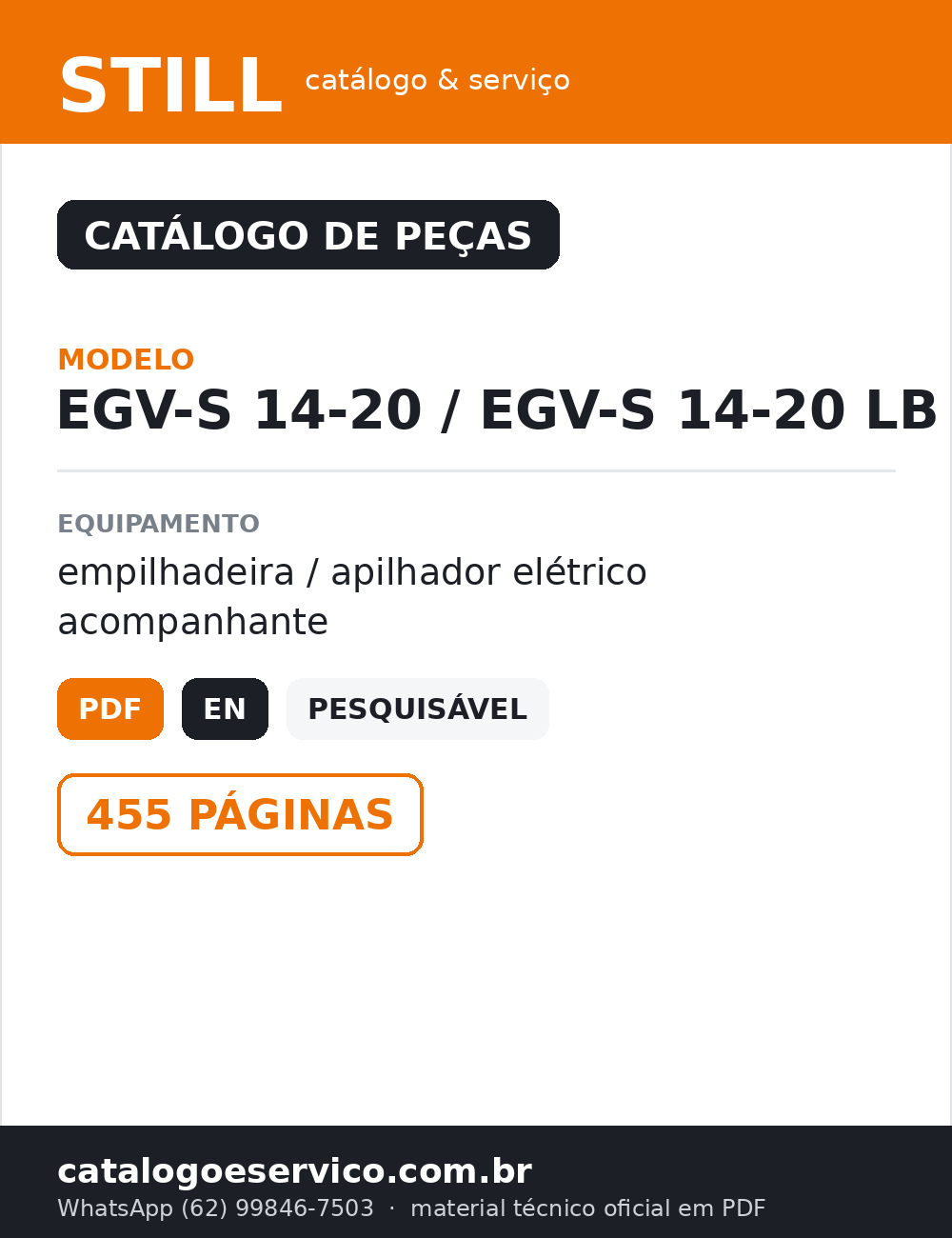 Catálogo de Peças STILL EGV-S 14-20 / EGV-S 14-20 LB — Empilhadeira / apilhador elétrico acompanhante — capa