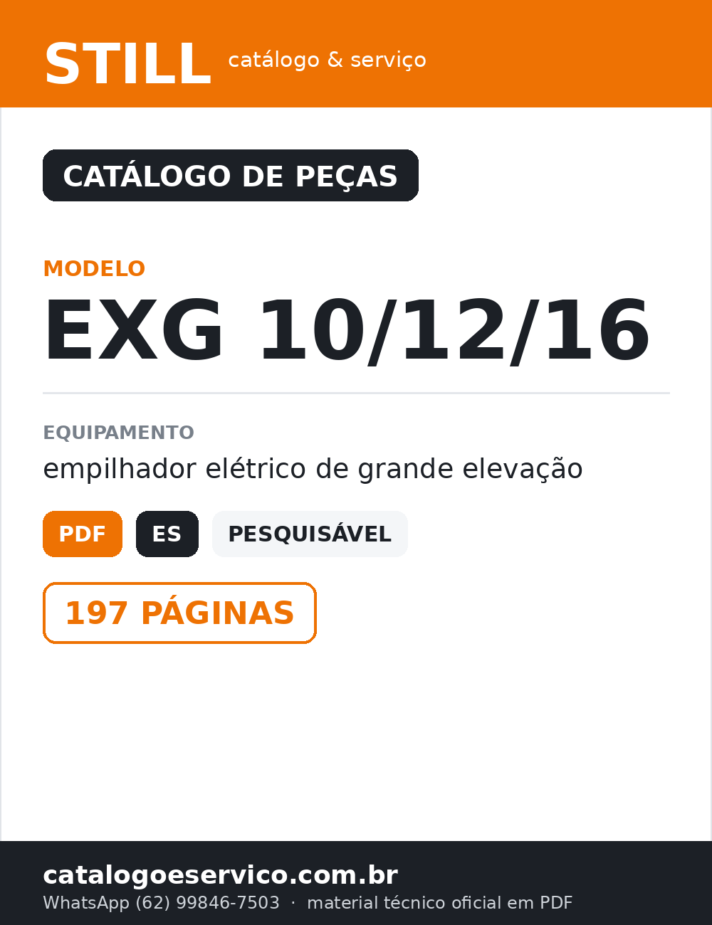 Catálogo de Peças STILL EXG 10/12/16 — Empilhador elétrico de grande elevação — capa