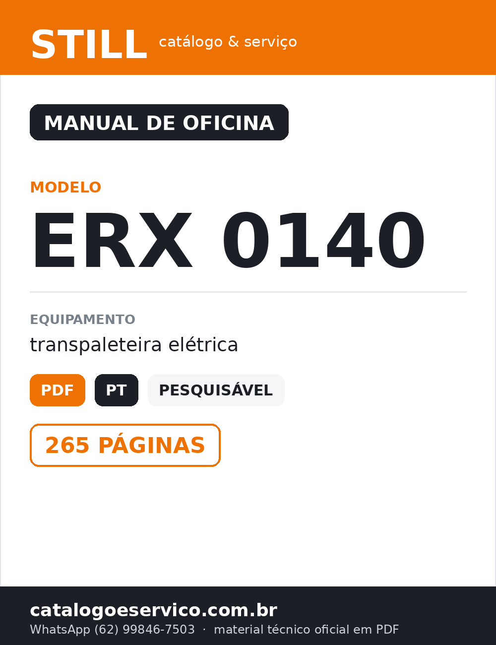 Manual de Oficina STILL ERX 0140 — Transpaleteira elétrica — capa