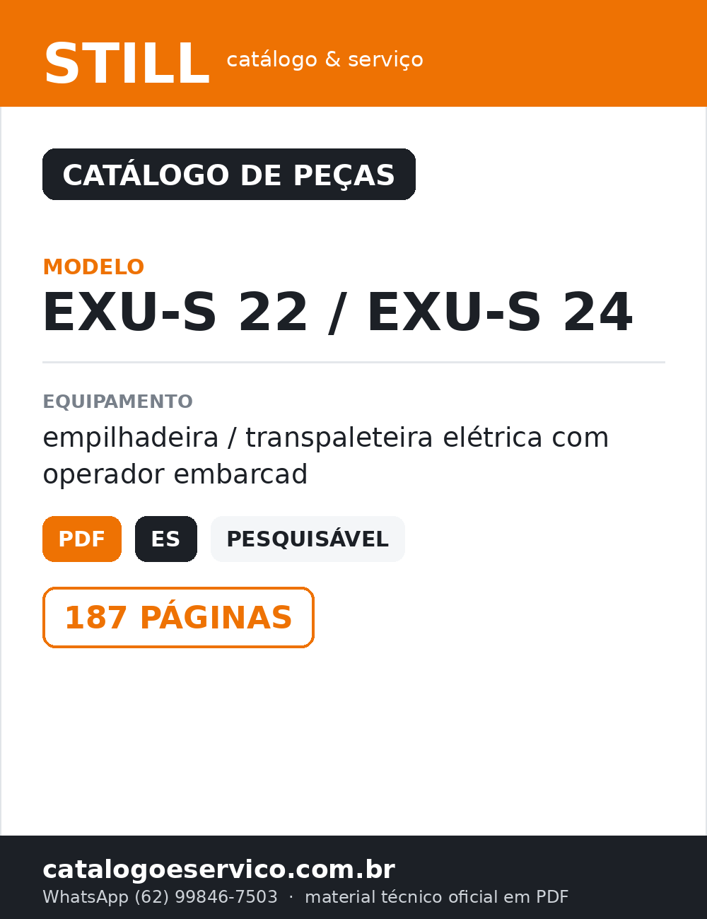 Catálogo de Peças STILL EXU-S 22 / EXU-S 24 — Empilhadeira / transpaleteira elétrica com operador embarcado — capa